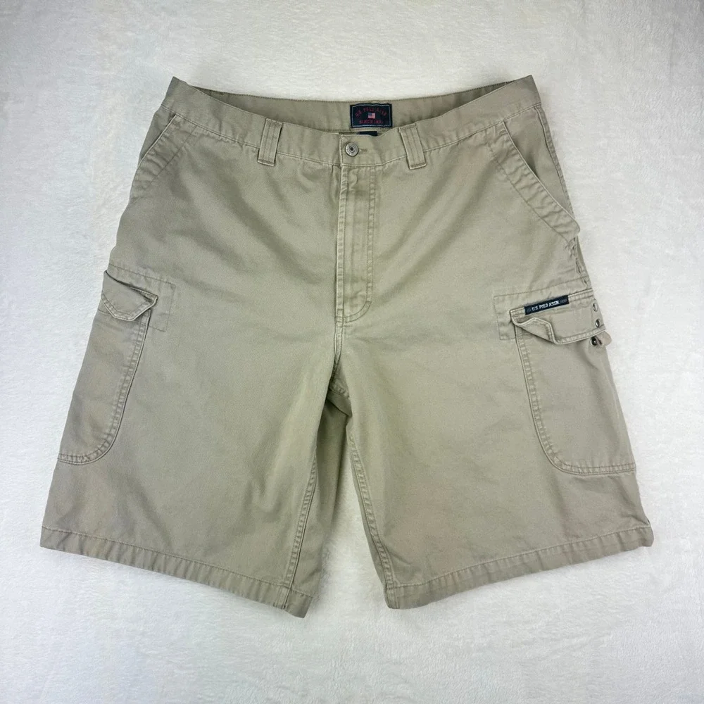 US‎ Polo Assn Cargo Shorts Mens 38 Tan Khaki Relaxed Fit Cotton Twill Utility